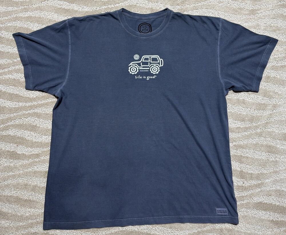 Life Is Good Mens Gray Jeep Short Sleeve Crusher Tee Shirt Mens XL